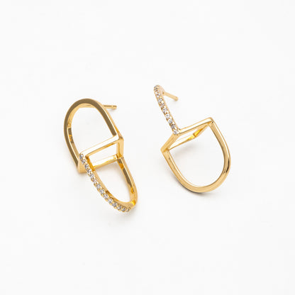 4pcs CZ Pave Gold Asymmetry Earrings, 18K Gold plated Brass Geometric Stud Earrings (GB-3912)