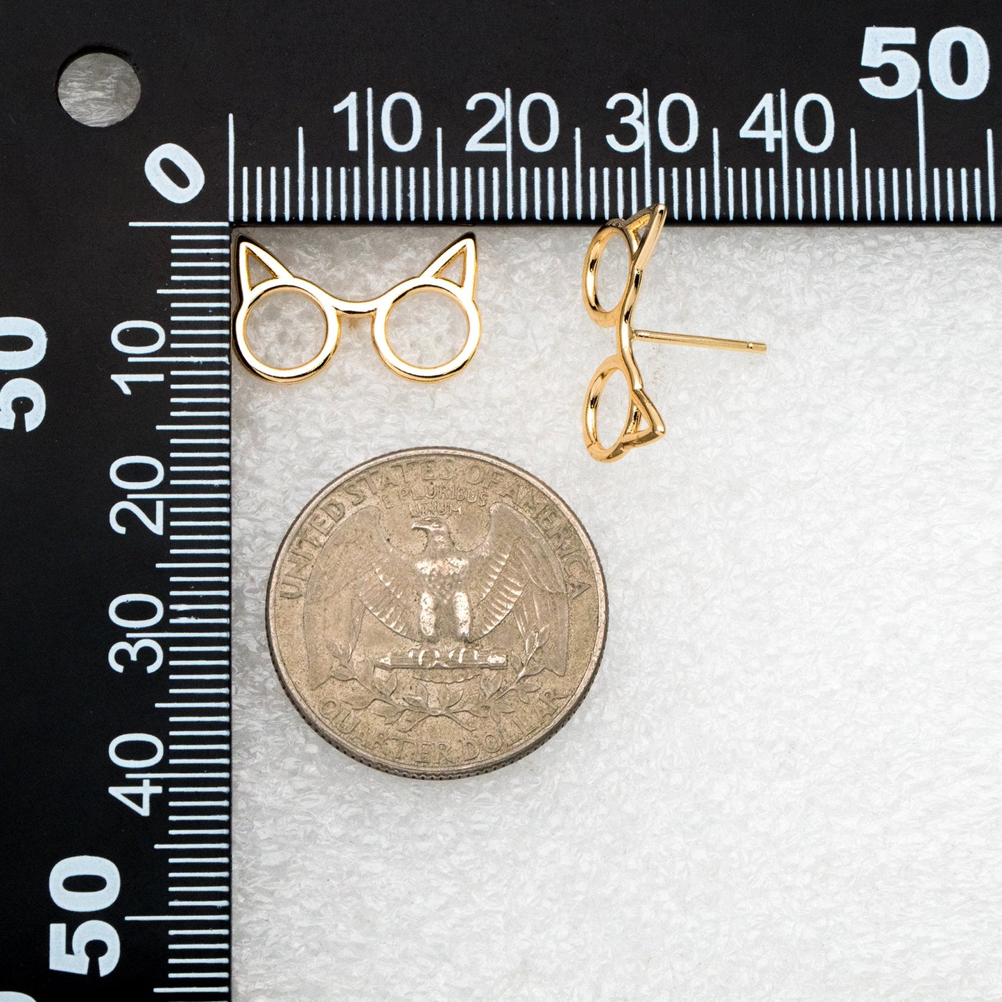 10pcs Gold Glasses Earring 11X18mm, Real Gold Plated Brass, Cute Glasses Stud Earrings (#GB-3988)