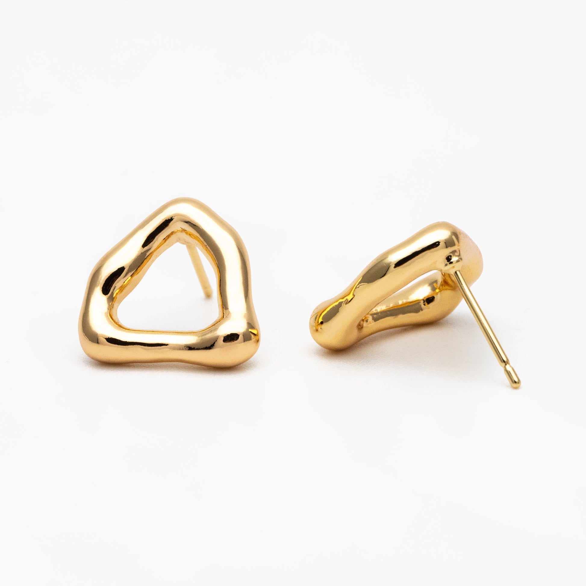 10pcs Gold Triangle Ear Posts 14X15mm, Real Gold Plated Brass, Geometric Earring Studs (GB-3989)