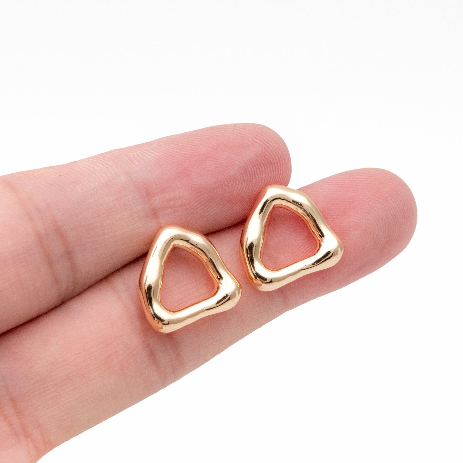 10pcs Gold Triangle Ear Posts 14X15mm, Real Gold Plated Brass, Geometric Earring Studs (GB-3989)