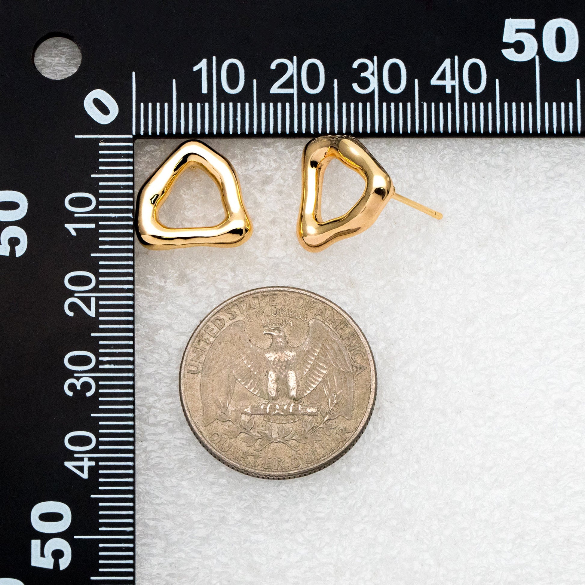 10pcs Gold Triangle Ear Posts 14X15mm, Real Gold Plated Brass, Geometric Earring Studs (GB-3989)