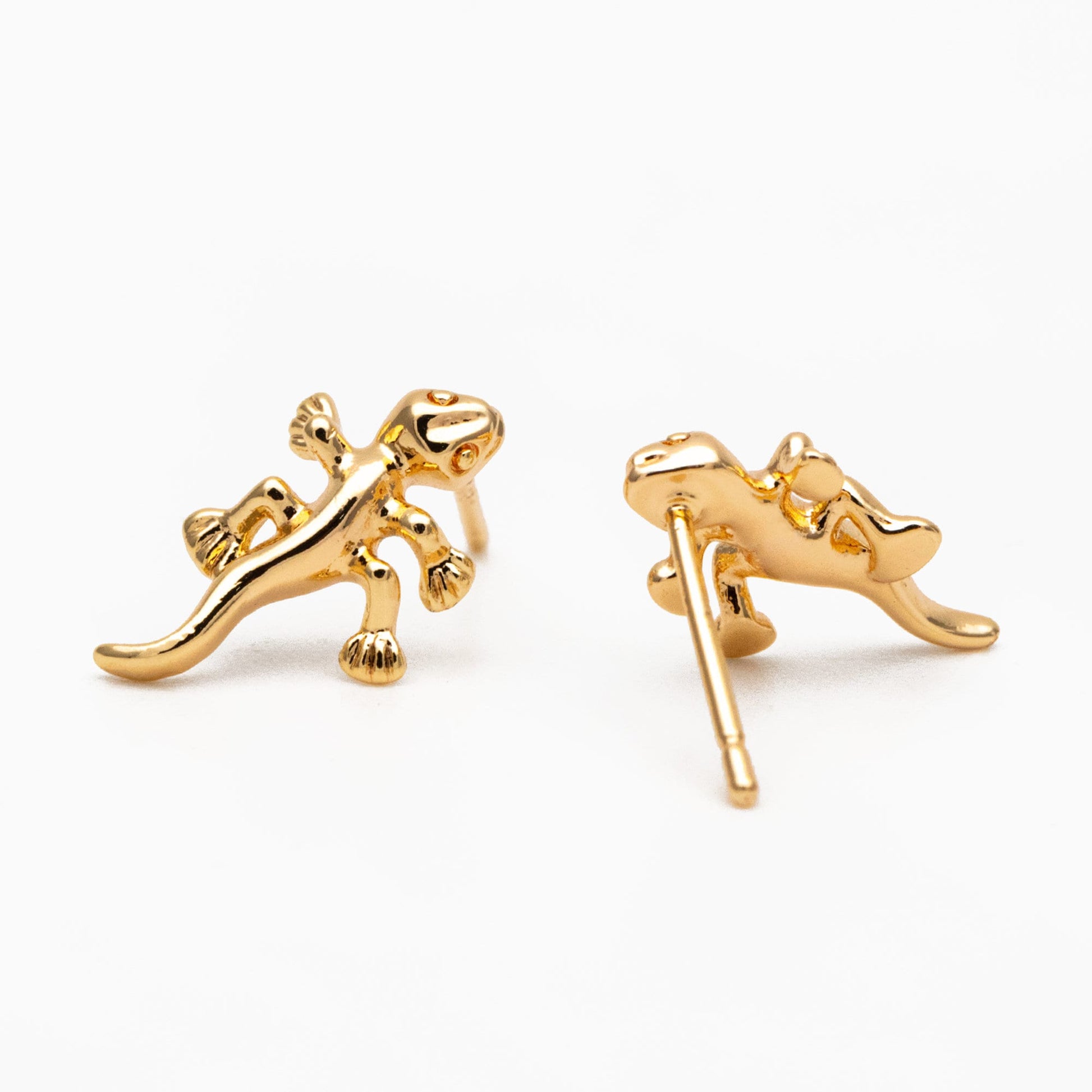 10pcs Gold Gecko Earrings 15x9mm, Gold Plated Brass Lizard Stud Earrings (GB-3998)