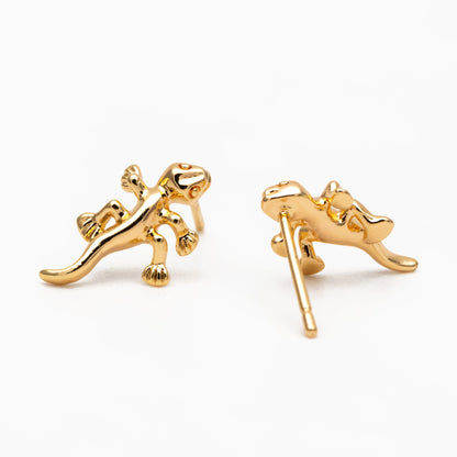 10pcs Gold Gecko Earrings 15x9mm, Gold Plated Brass Lizard Stud Earrings (GB-3998)