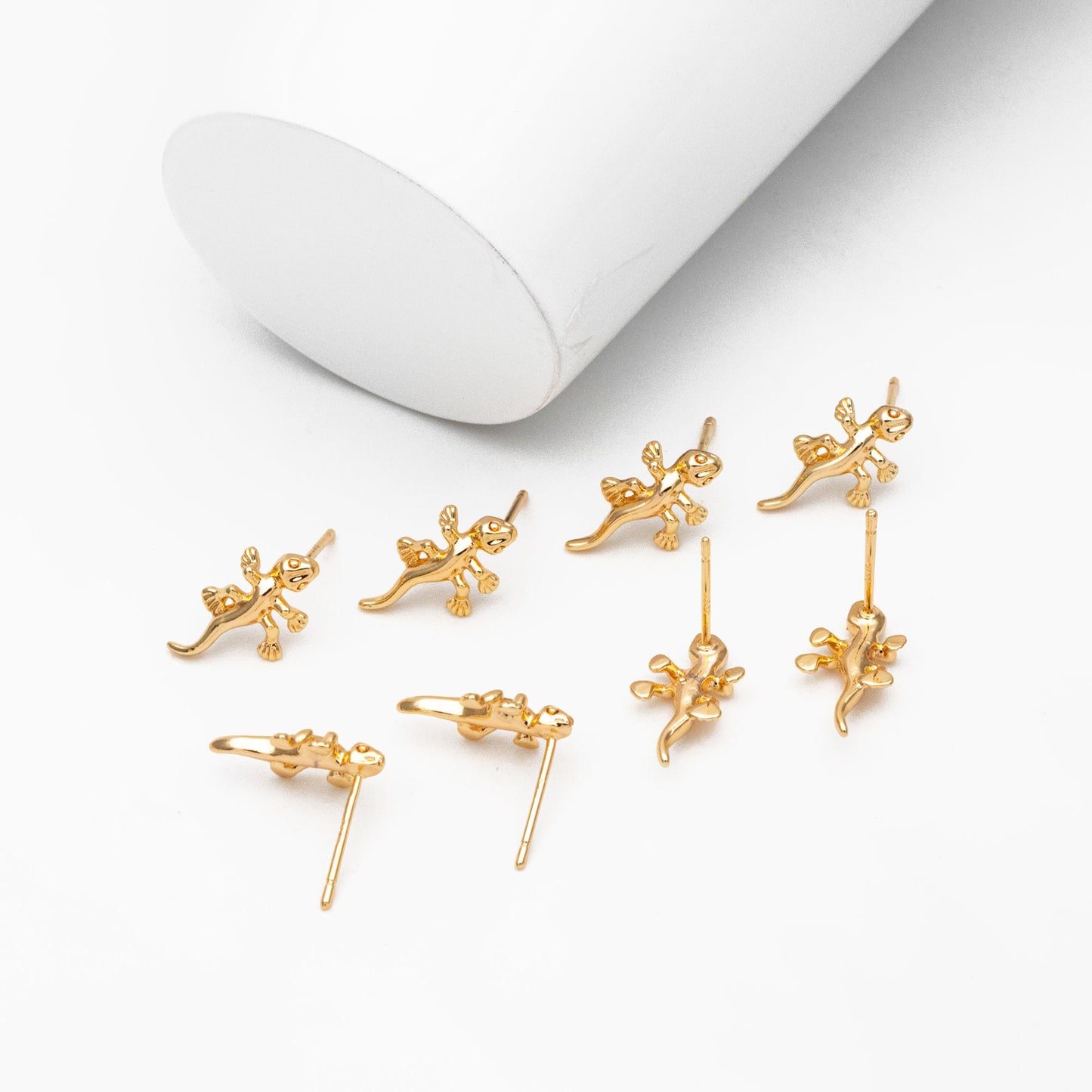 10pcs Gold Gecko Earrings 15x9mm, Gold Plated Brass Lizard Stud Earrings (GB-3998)
