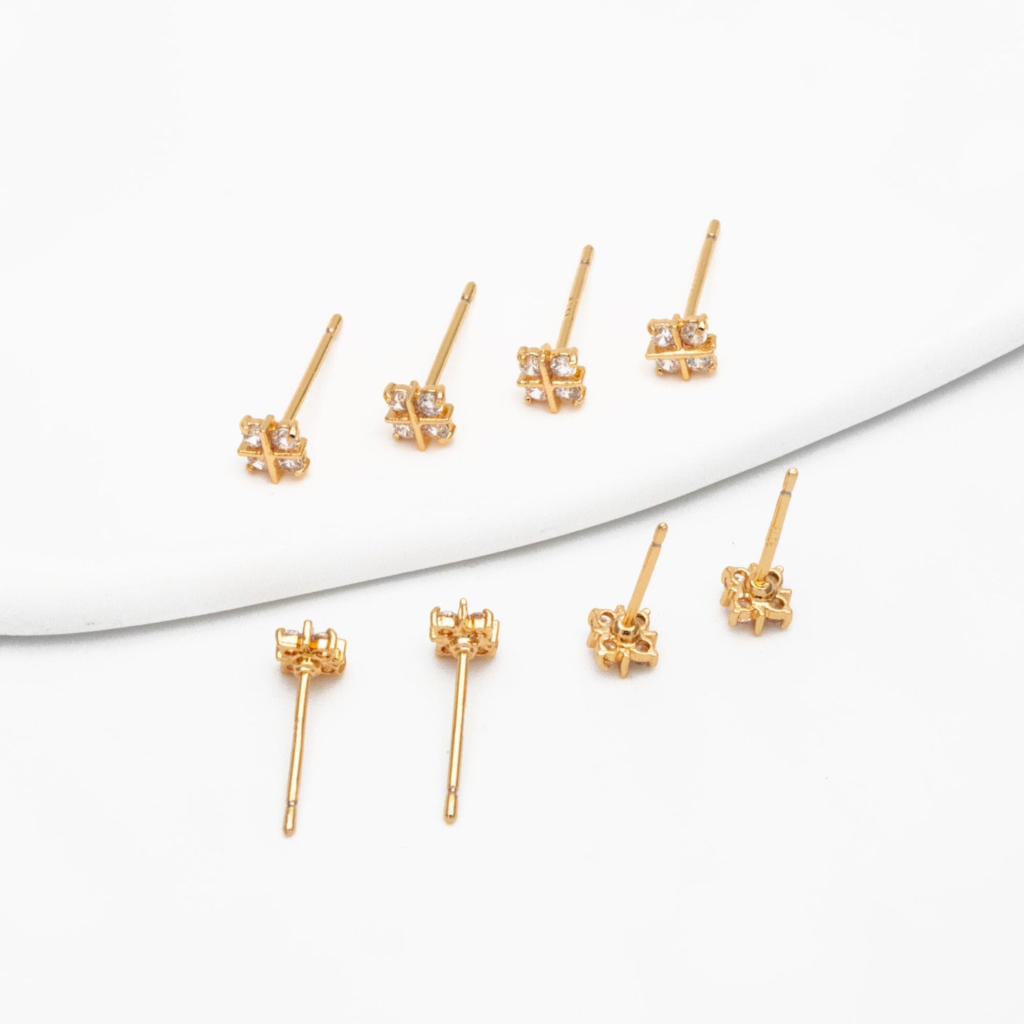 10pcs CZ Pave Square Earring Posts 5mm, Real Gold Plated Brass, Geometric Earring Studs (#GB-4002)
