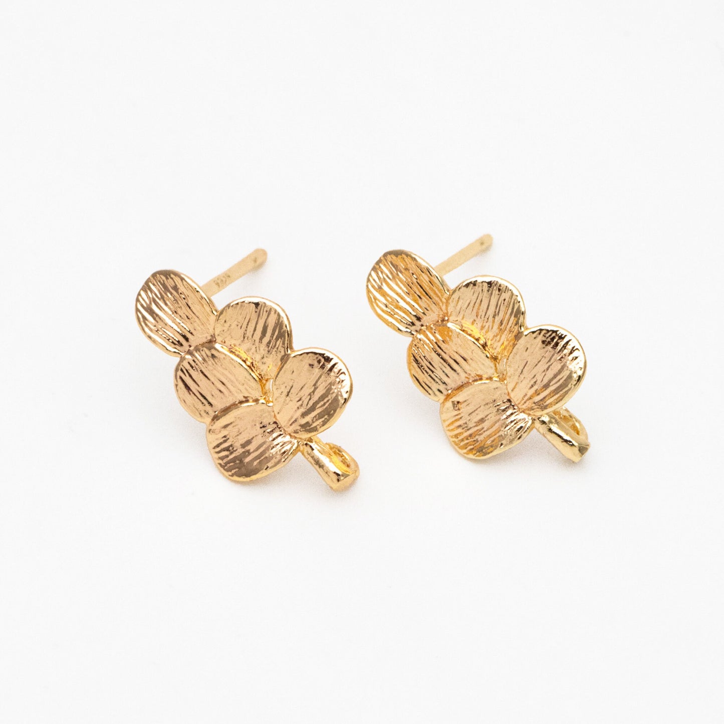 10pcs Gold Brushed Leaf Earring with A Loop 15x9mm, Gold Plated Brass Tree Stud Earrings, DIY Ear Findings (GB-4003)