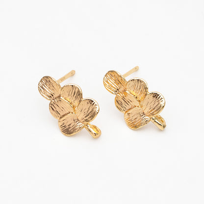 10pcs Gold Brushed Leaf Earring with A Loop 15x9mm, Gold Plated Brass Tree Stud Earrings, DIY Ear Findings (GB-4003)