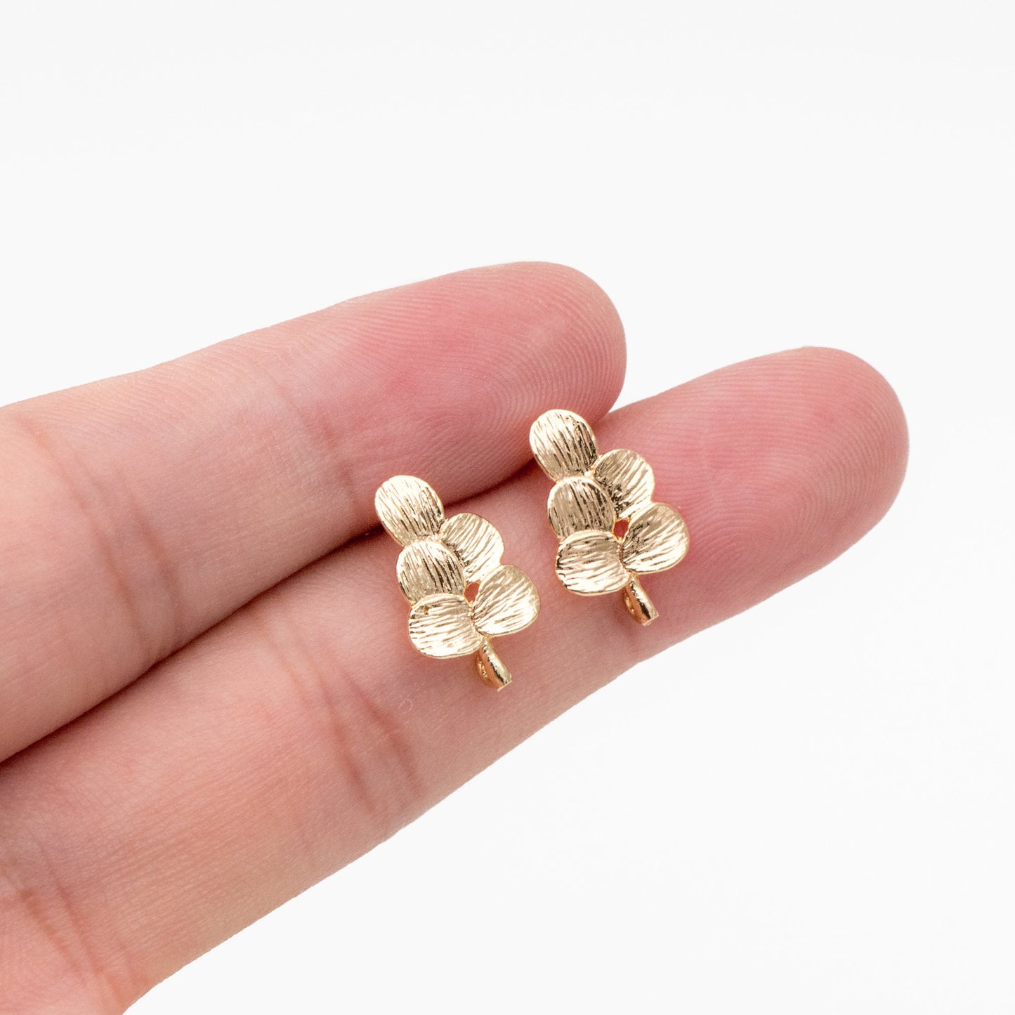 10pcs Gold Brushed Leaf Earring with A Loop 15x9mm, Gold Plated Brass Tree Stud Earrings, DIY Ear Findings (GB-4003)
