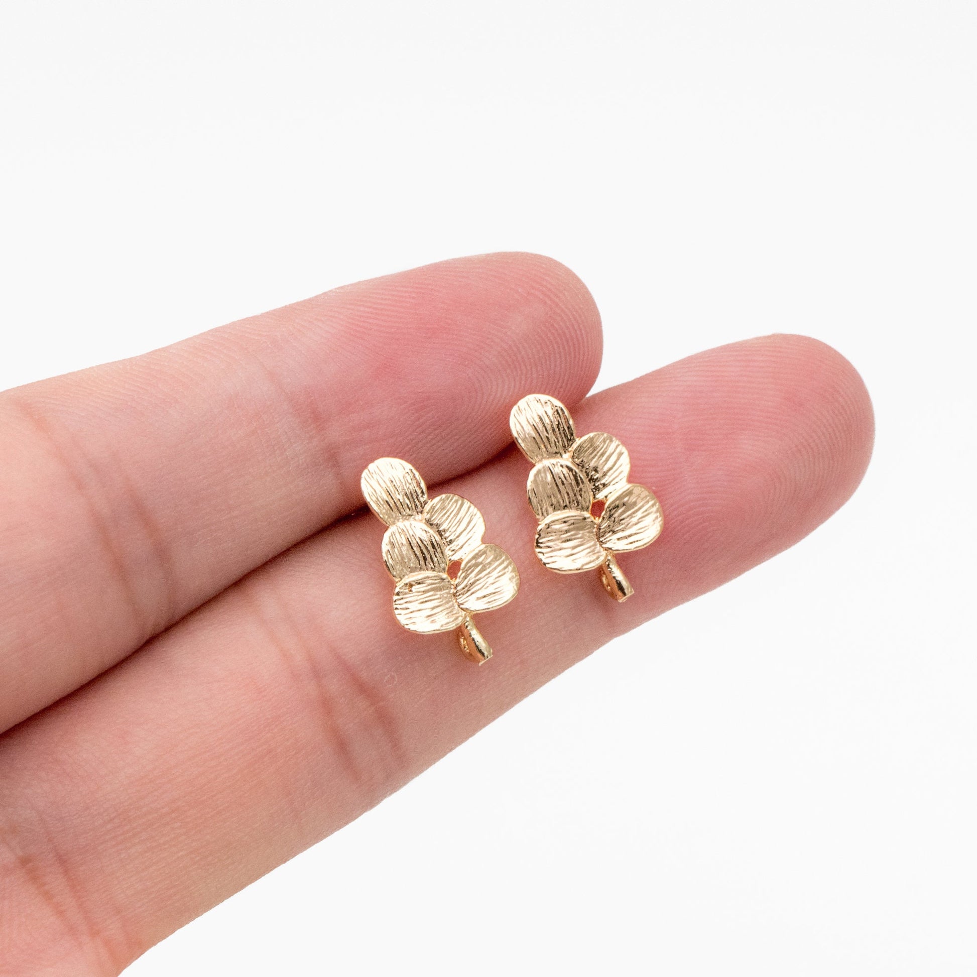 10pcs Gold Brushed Leaf Earring with A Loop 15x9mm, Gold Plated Brass Tree Stud Earrings, DIY Ear Findings (GB-4003)