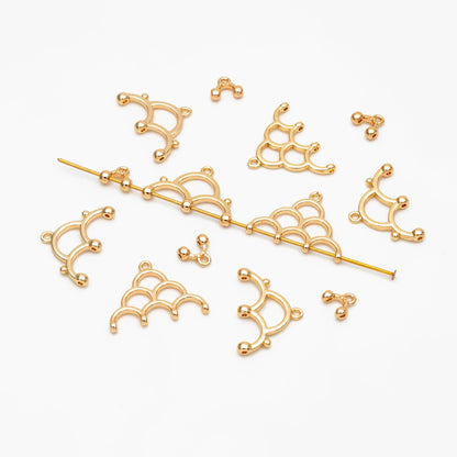 10pcs Gold Semi Circle Charm Connectors, 18K Gold plated Brass, Geometric Pendants (GB-4004)