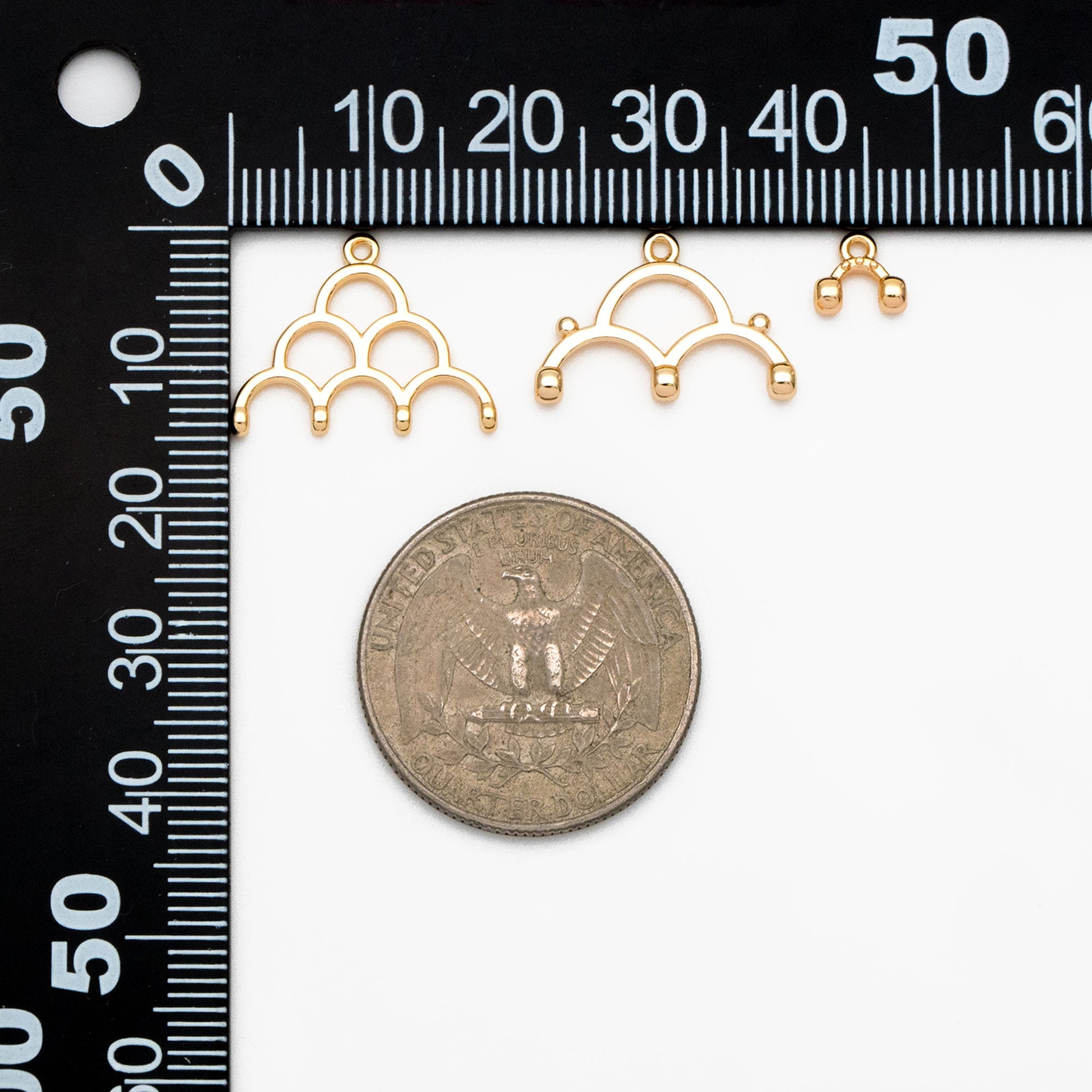 10pcs Gold Semi Circle Charm Connectors, 18K Gold plated Brass, Geometric Pendants (GB-4004)