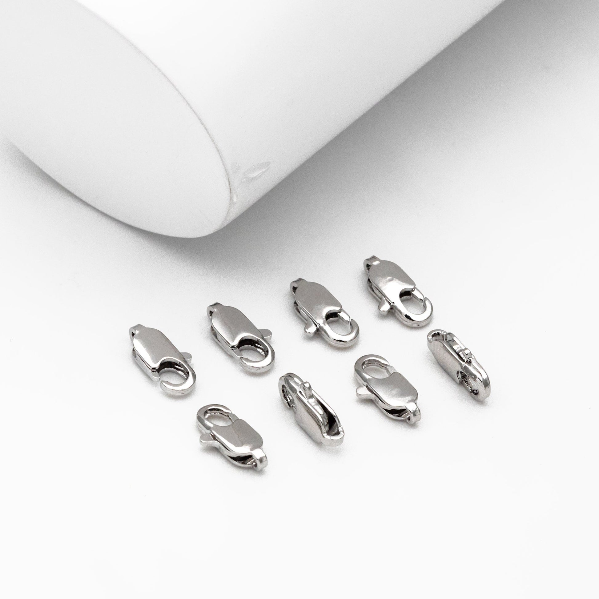 20pcs Gold/ Silver Lobster Claw Clasps 10/ 12mm, Real Gold/ rhodium plated Brass, Necklace Bracelet Charm Clasps (GB-3764)