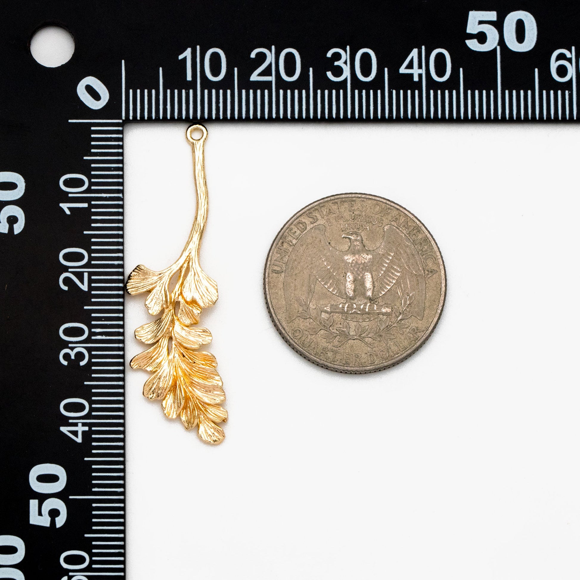 10pcs Gold Leaf Charm, Dainty Plant Pendant, 43x14mm, Lead Nickel Free (GB-214-D)