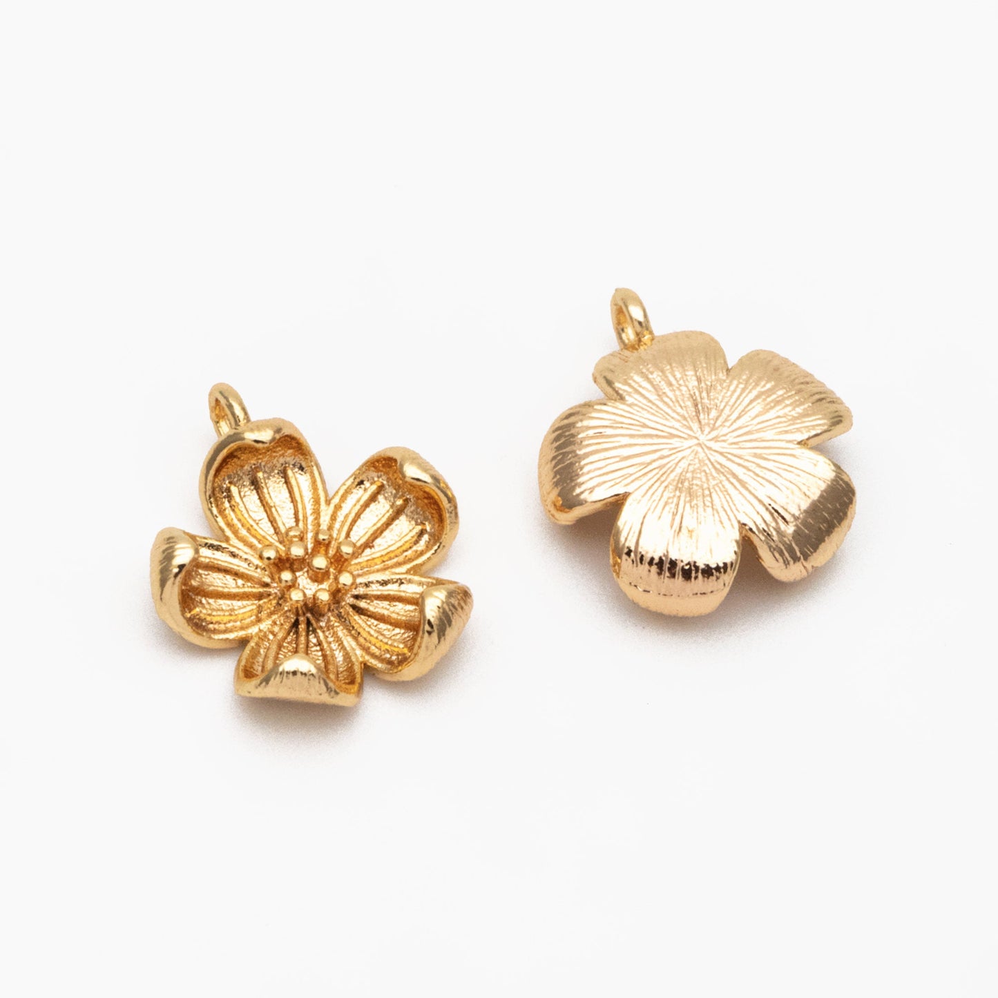 4pcs Gold Flower Charms, 18K Real Gold plated Brass, Floral Earring Pendants (GB-321-C)