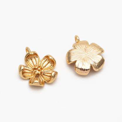 4pcs Gold Flower Charms, 18K Real Gold plated Brass, Floral Earring Pendants (GB-321-C)
