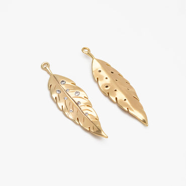 4pcs Gold CZ pave Dainty Leaf Charms, Leaf Pendants, Earring Charm, Necklace Pendant (GB-978-E)
