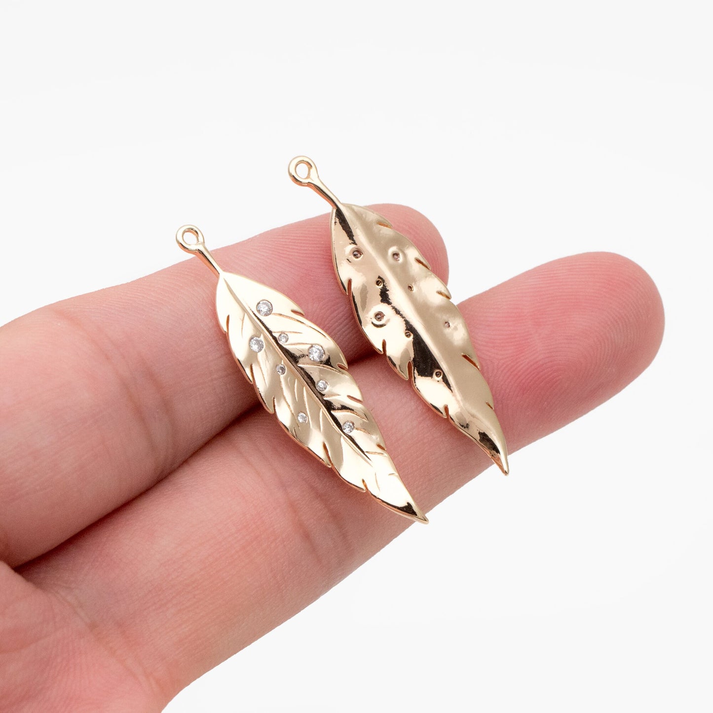 4pcs Gold CZ pave Dainty Leaf Charms, Leaf Pendants, Earring Charm, Necklace Pendant (GB-978-E)