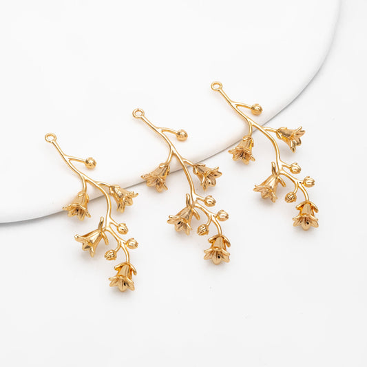 4pcs Gold Flower Charms, 18K Gold plated Brass, Floral Earring Pendants (GB-954-E)