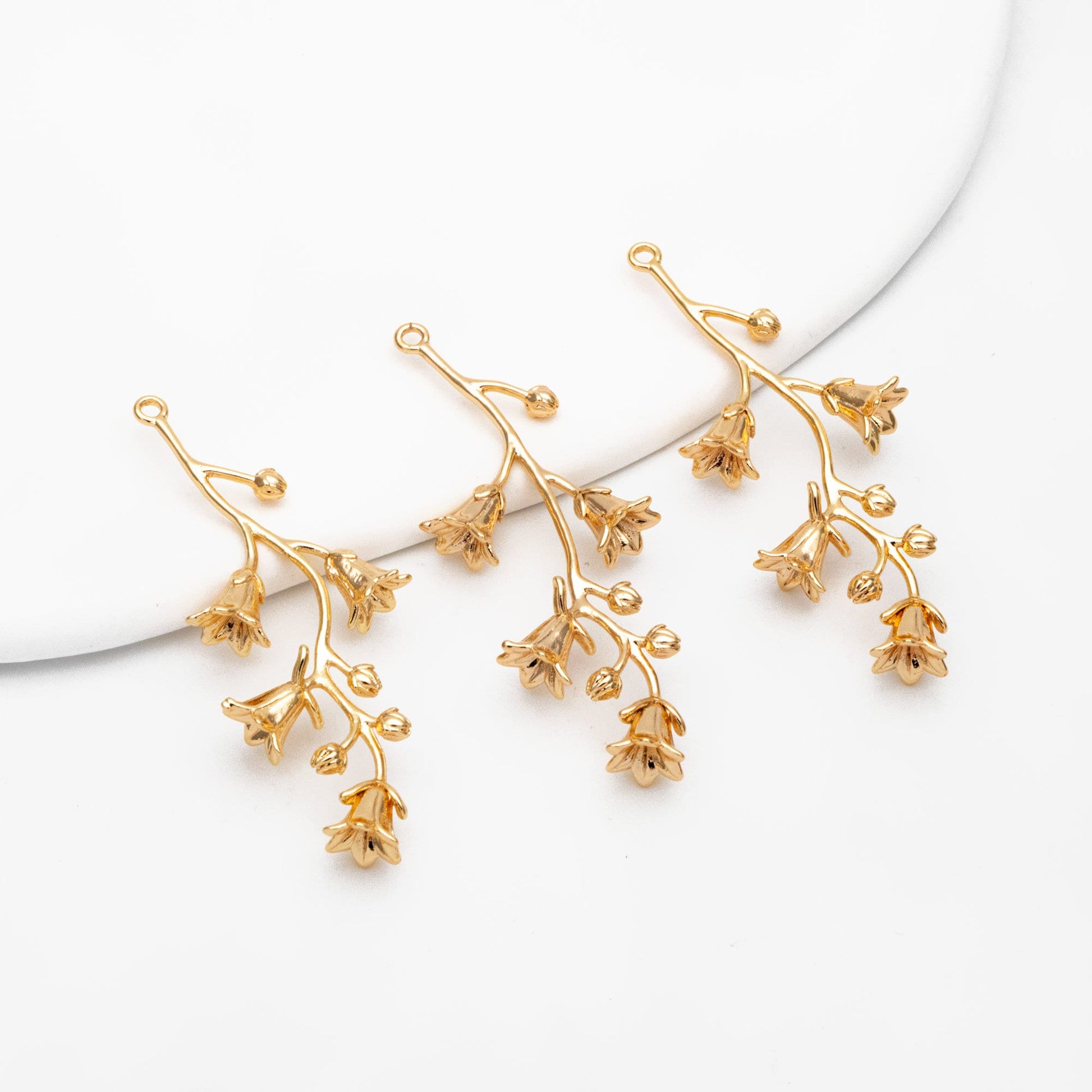 4pcs Gold Flower Charms, 18K Gold plated Brass, Floral Earring Pendants (GB-954-E)