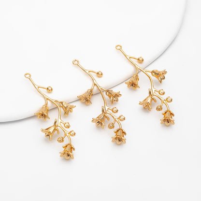 4pcs Gold Flower Charms, 18K Gold plated Brass, Floral Earring Pendants (GB-954-E)