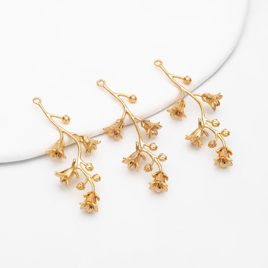 4pcs Gold Flower Charms, 18K Gold plated Brass, Floral Earring Pendants (GB-954-E)