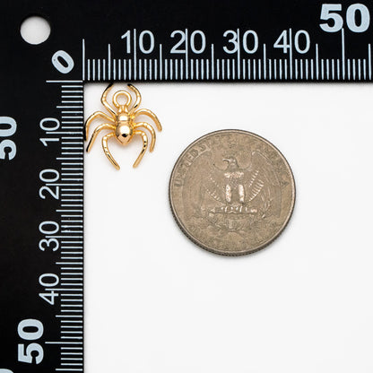 4pcs Gold Spider Charms, Real Gold plated Brass, Araneid Pendants (GB-672-B)