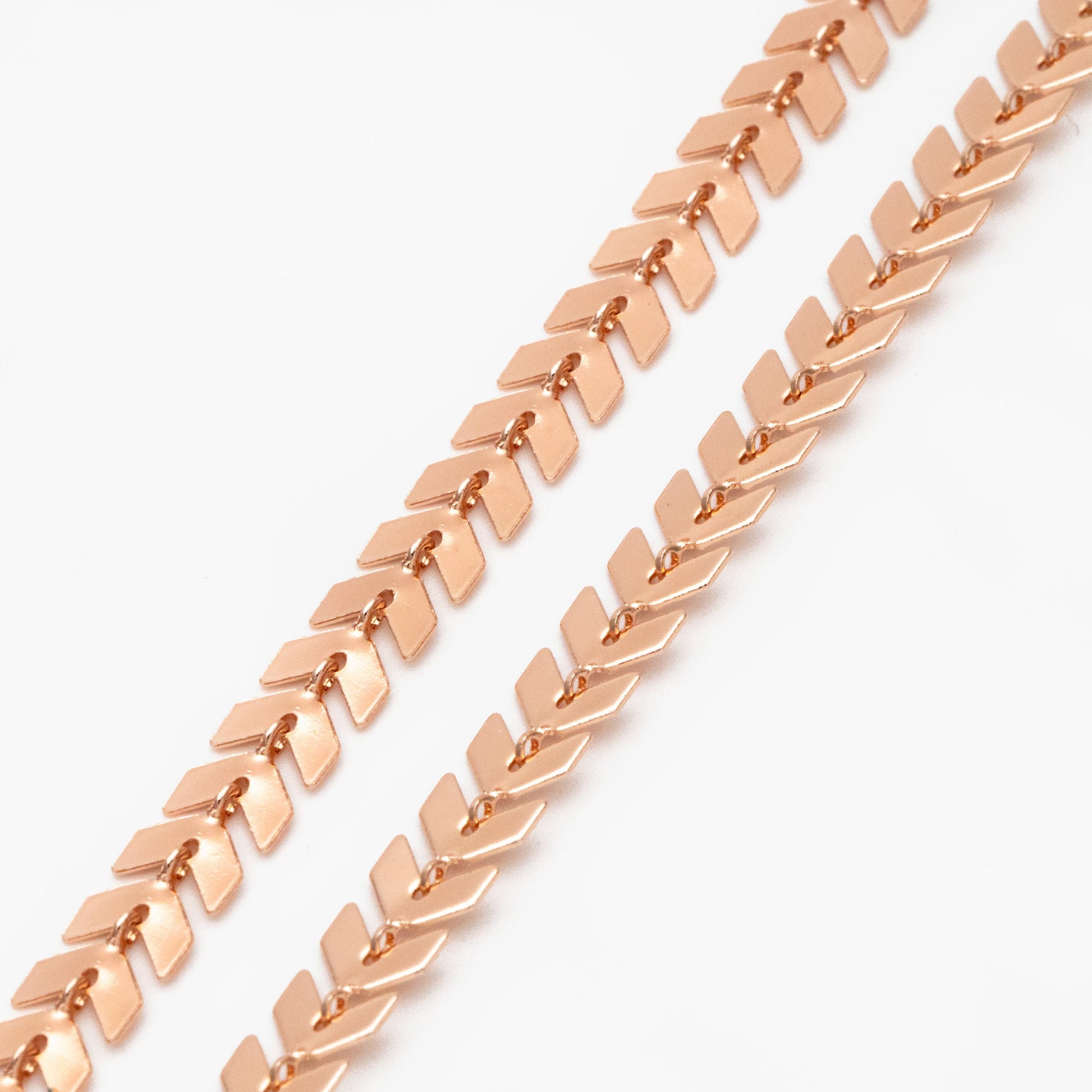 Gold/ Silver/ Rose Gold Flat Chevron Chain 6.3mm, Real Gold/ Rhodium plated Brass, Decorative Herringbone Arrow Chain (#LK-156)/ 1 Meter