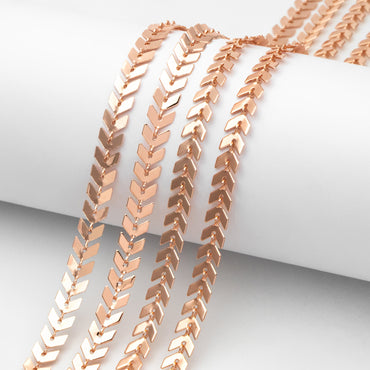 Gold/ Silver/ Rose Gold Flat Chevron Chain 6.3mm, Real Gold/ Rhodium plated Brass, Decorative Herringbone Arrow Chain (#LK-156)/ 1 Meter