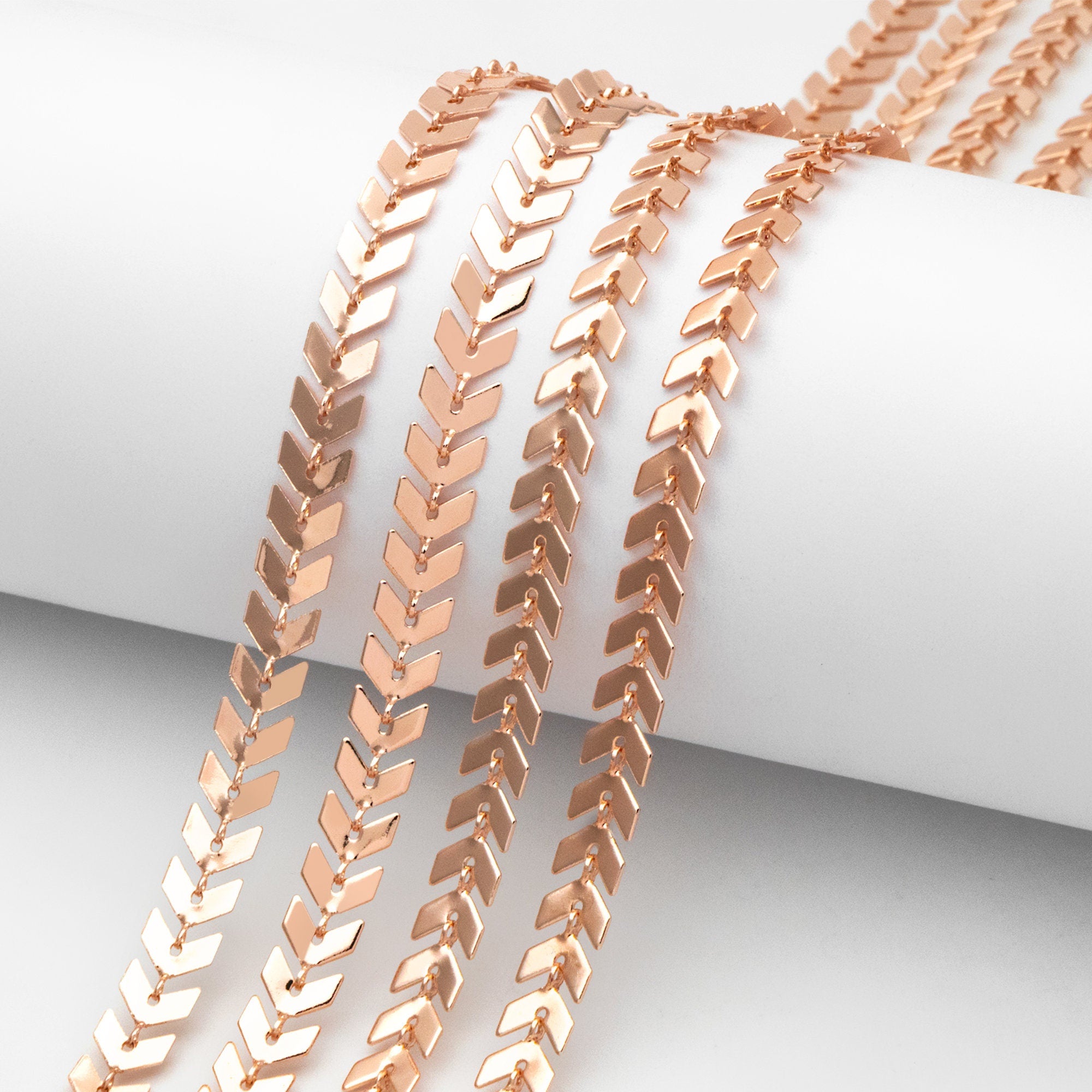Gold/ Silver/ Rose Gold Flat Chevron Chain 6.3mm, Real Gold/ Rhodium plated Brass, Decorative Herringbone Arrow Chain (#LK-156)/ 1 Meter
