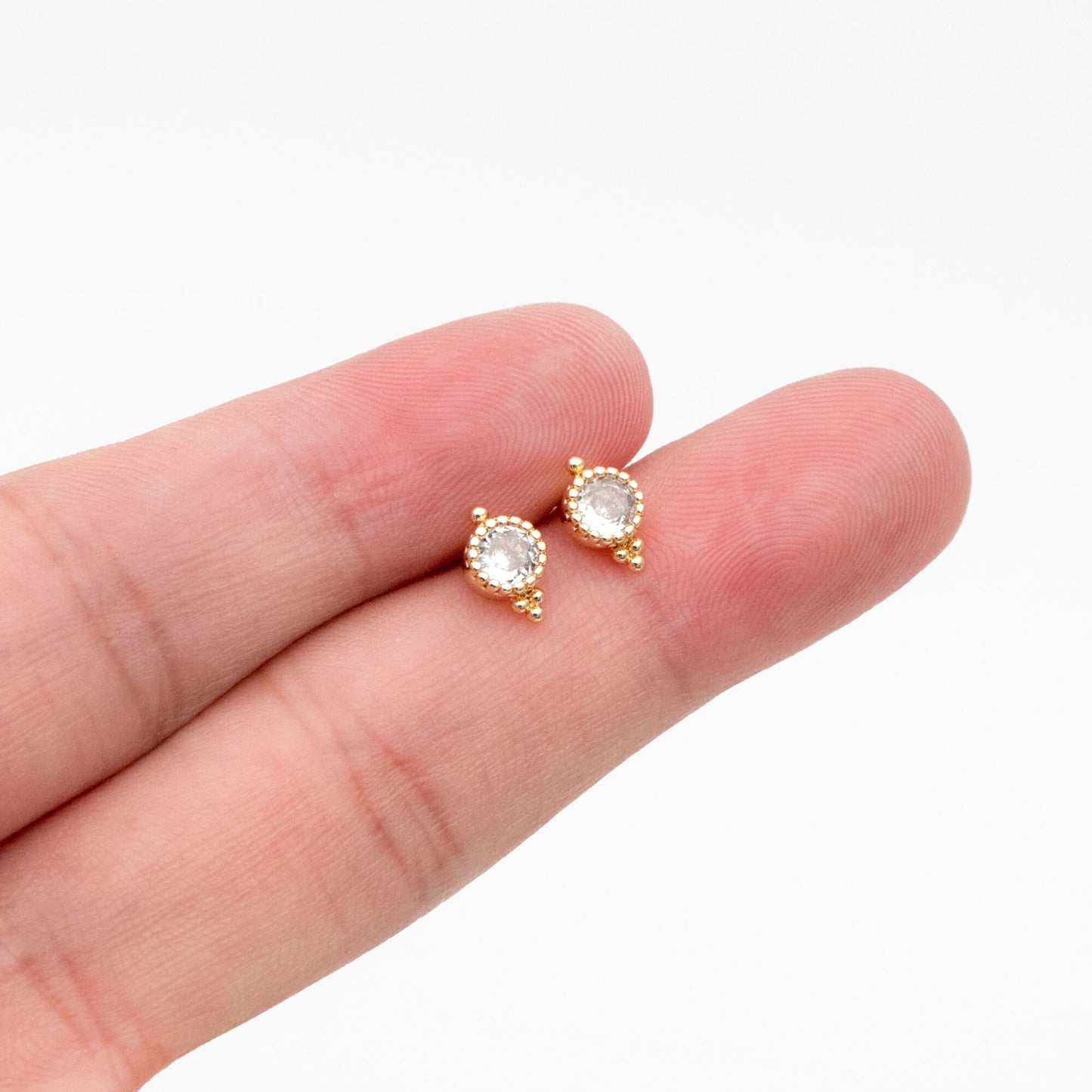 10pcs CZ Pave Round Ear Posts 8x5mm, Gold Plated Brass Dainty Stud Earrings (GB-3914)