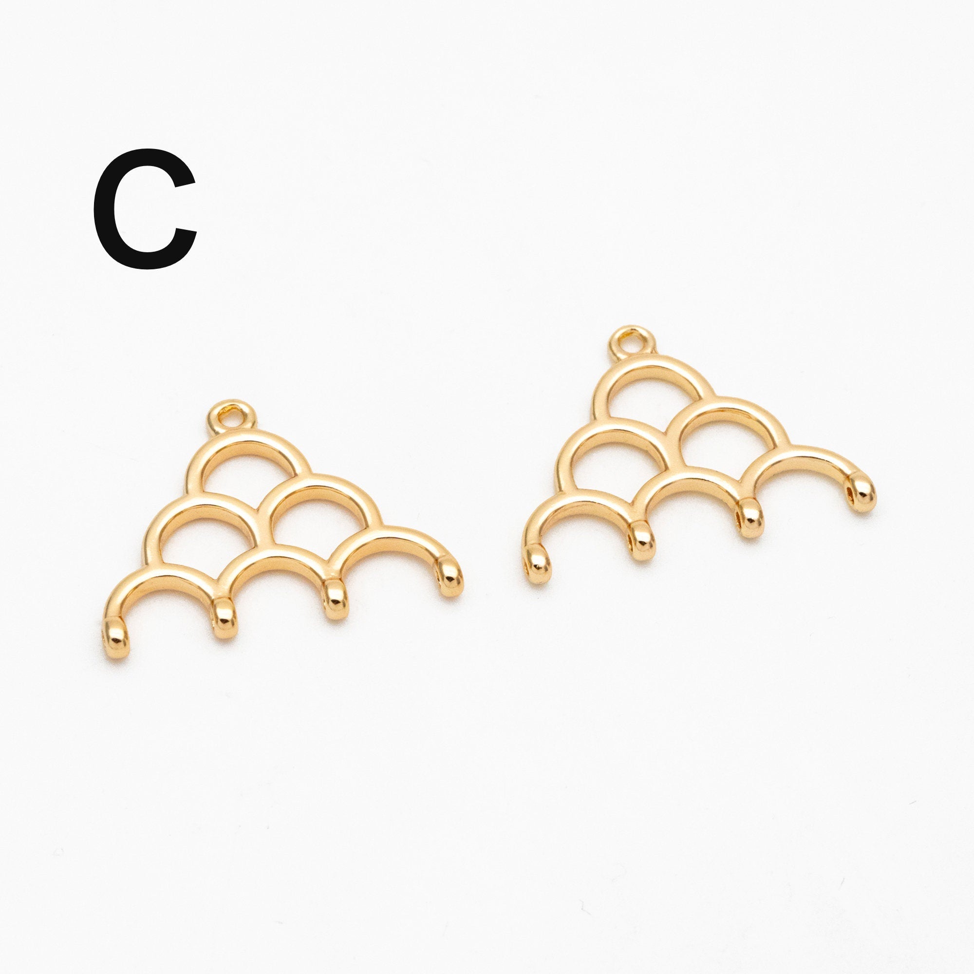 10pcs Gold Semi Circle Charm Connectors, 18K Gold plated Brass, Geometric Pendants (GB-4004)