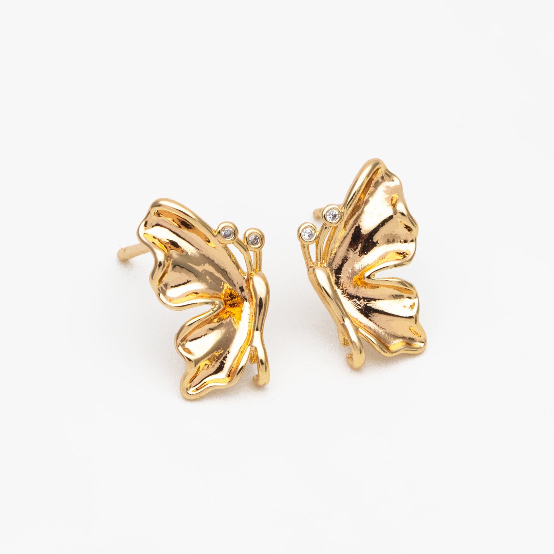 10pcs CZ Pave Gold Butterfly Earrings with Loop, Dianty Butterfly Ear Studs, Jewelry Supplies (GB-3962)