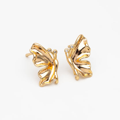 10pcs CZ Pave Gold Butterfly Earrings with Loop, Dianty Butterfly Ear Studs, Jewelry Supplies (GB-3962)