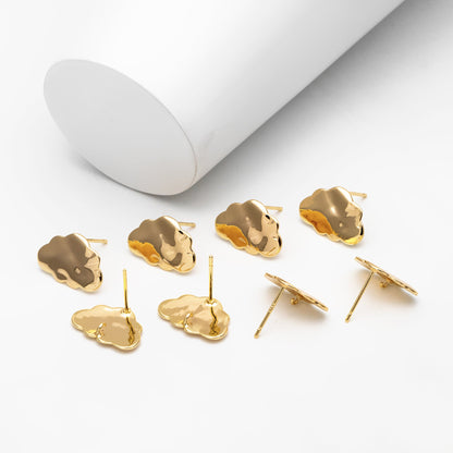 10pcs Gold Cloud Earrings, Stud Earring with loops, Gold plated Brass Ear Posts (#GB-3956)