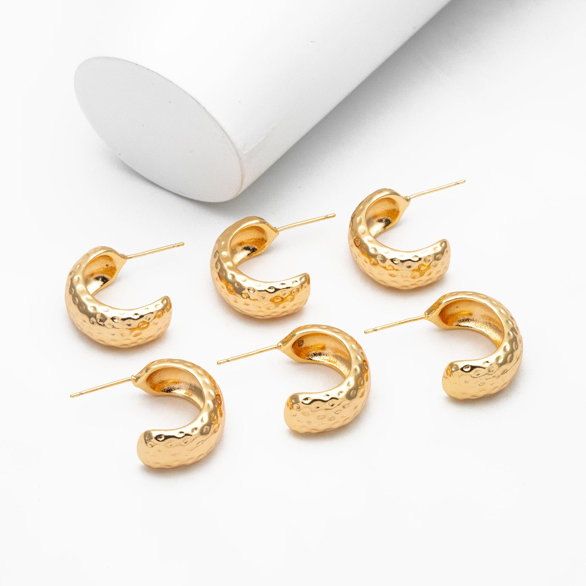 4pcs Gold/ Silver Minimalist C Shape Earring, 18K Gold/ Rhodium plated Brass Ear Posts, Stud Earrings (GB-3958)