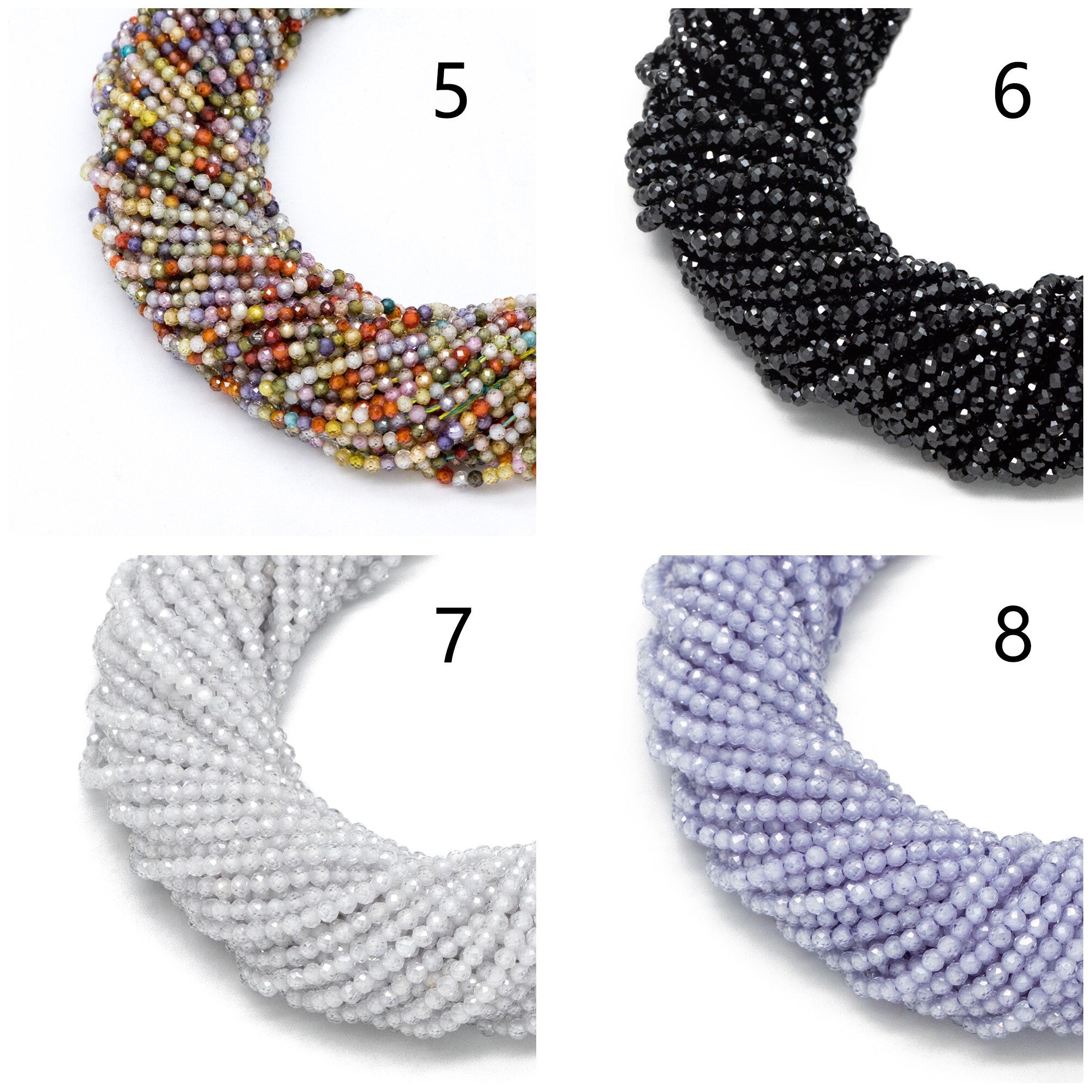 2mm Colorful Zircon Faceted Beads, Tiny Gemstone Beads, Natural Stone Beads for Jewelry Bracelet Making DIY, Full 14.5 Inch Strands (TR-008)