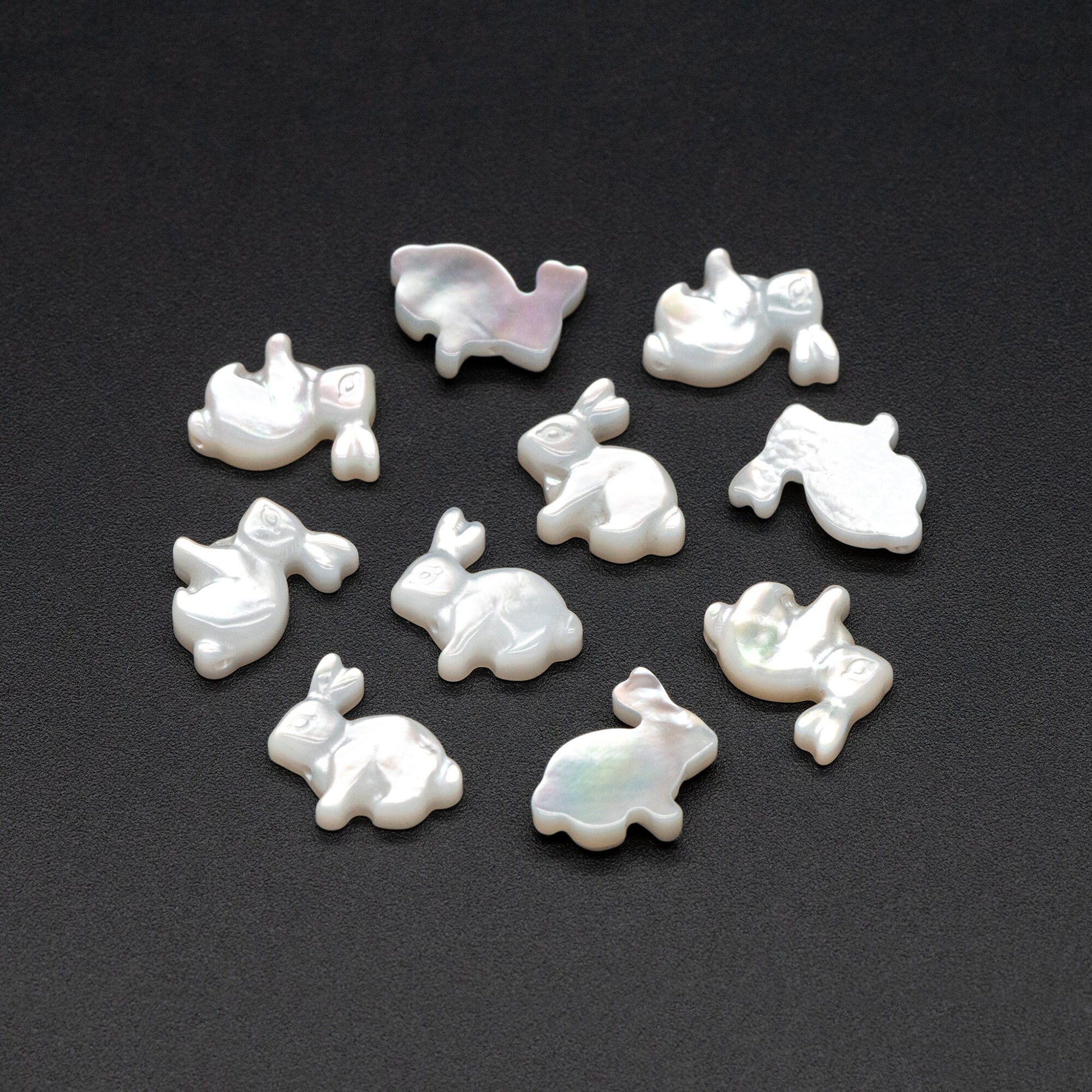 4pcs White Mother of Pearl Shell Rabbit beads, MOP Animal Charms (V1431)