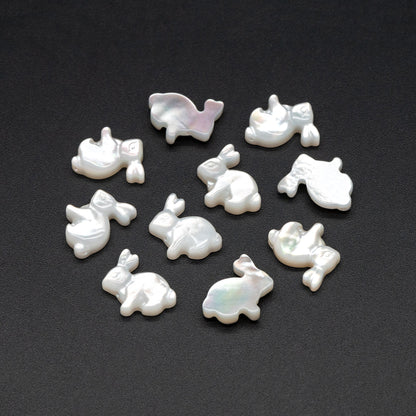 4pcs White Mother of Pearl Shell Rabbit beads, MOP Animal Charms (V1431)