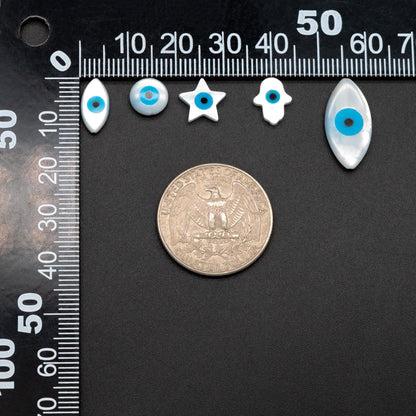 10pcs Mother of Pearl Eye Beads, White MOP Shell Evil Eyes Beads (V1383)