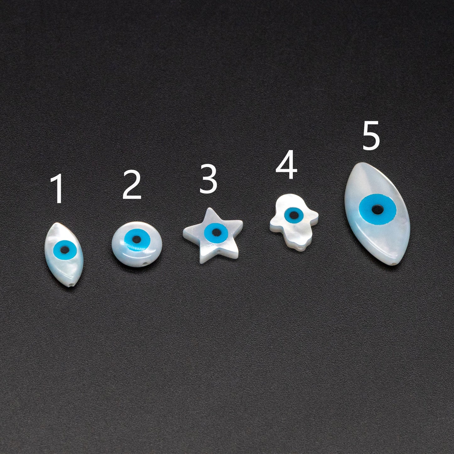 10pcs Mother of Pearl Eye Beads, White MOP Shell Evil Eyes Beads (V1383)
