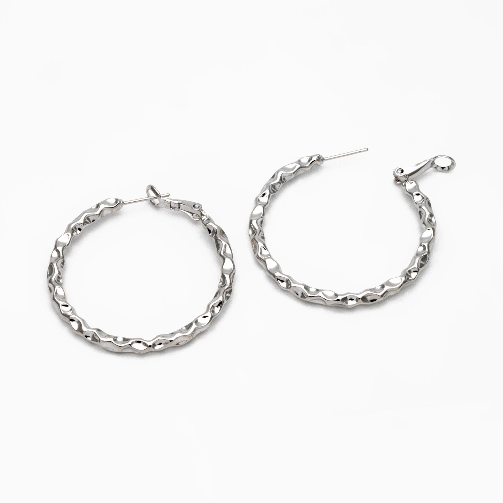 4pcs Gold/ Silver Round Hoop Earrings 40mm, Gold/ Rhodium Plated Brass Earring, Leverback Ear Hooks (GB-3985)