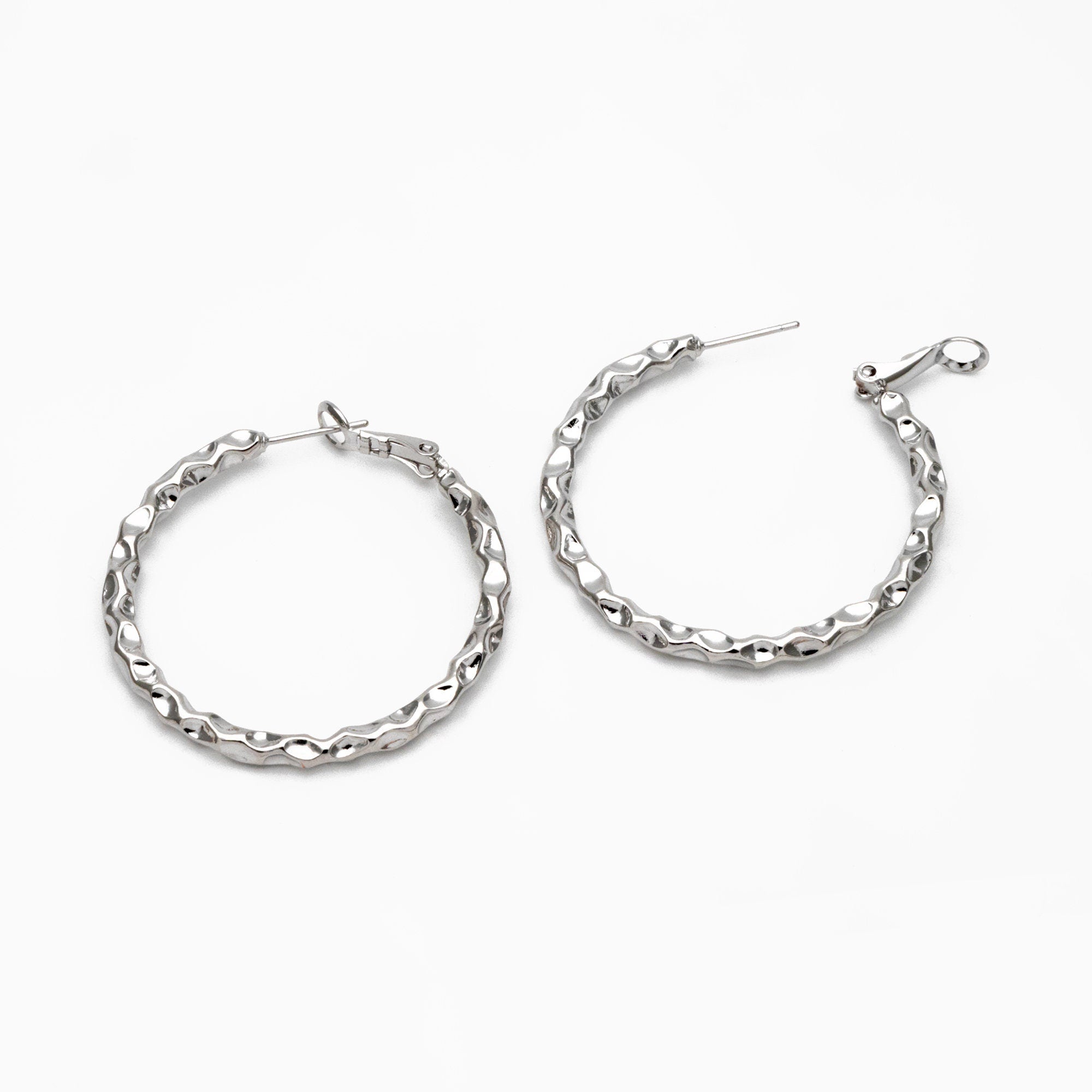 4pcs Gold/ Silver Round Hoop Earrings 40mm, Gold/ Rhodium Plated Brass Earring, Leverback Ear Hooks (GB-3985)