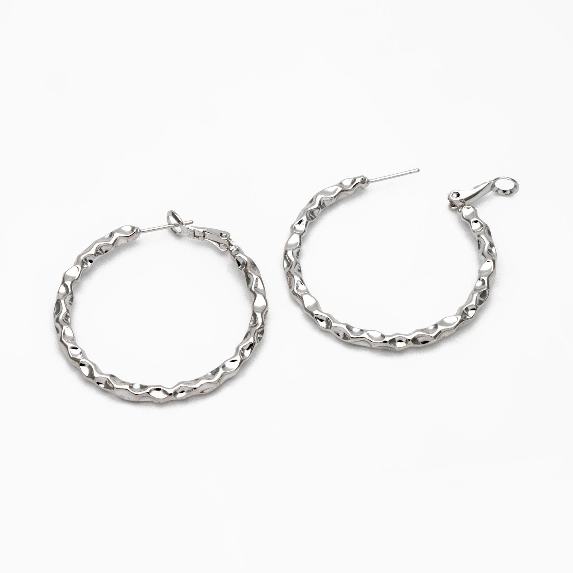4pcs Gold/ Silver Round Hoop Earrings 40mm, Gold/ Rhodium Plated Brass Earring, Leverback Ear Hooks (GB-3985)