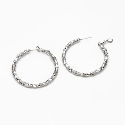 4pcs Gold/ Silver Round Hoop Earrings 40mm, Gold/ Rhodium Plated Brass Earring, Leverback Ear Hooks (GB-3985)