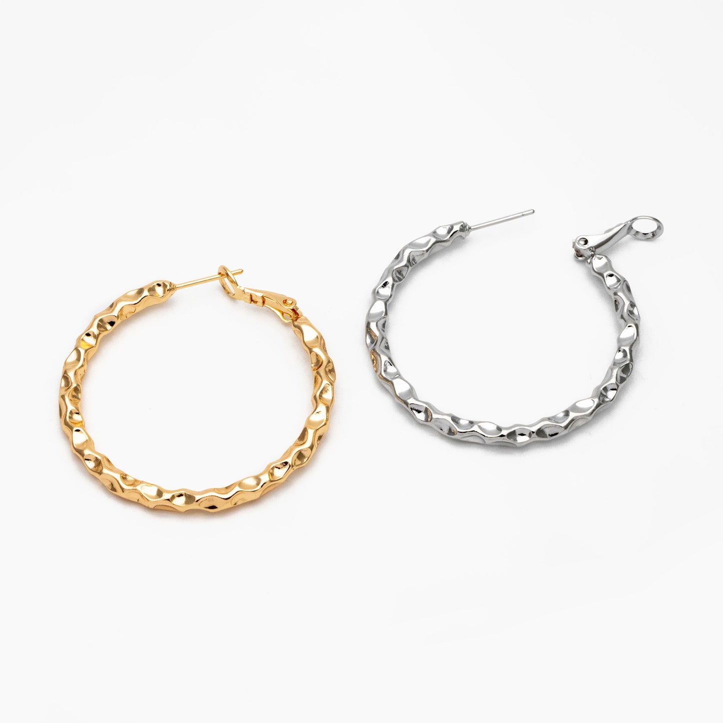 4pcs Gold/ Silver Round Hoop Earrings 40mm, Gold/ Rhodium Plated Brass Earring, Leverback Ear Hooks (GB-3985)