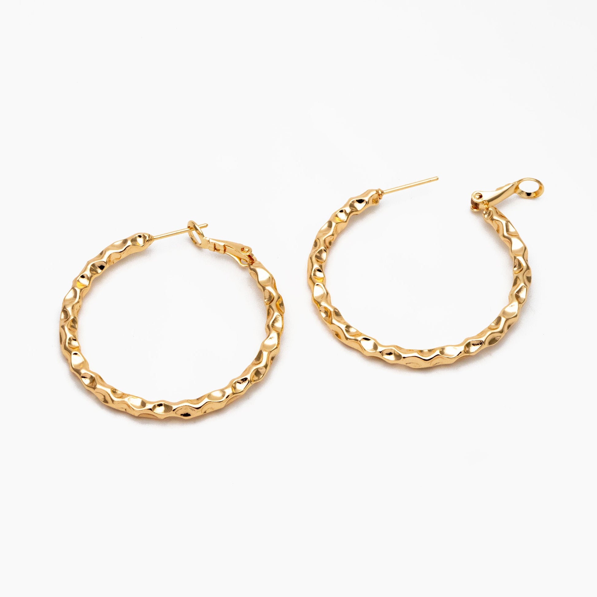 4pcs Gold/ Silver Round Hoop Earrings 40mm, Gold/ Rhodium Plated Brass Earring, Leverback Ear Hooks (GB-3985)