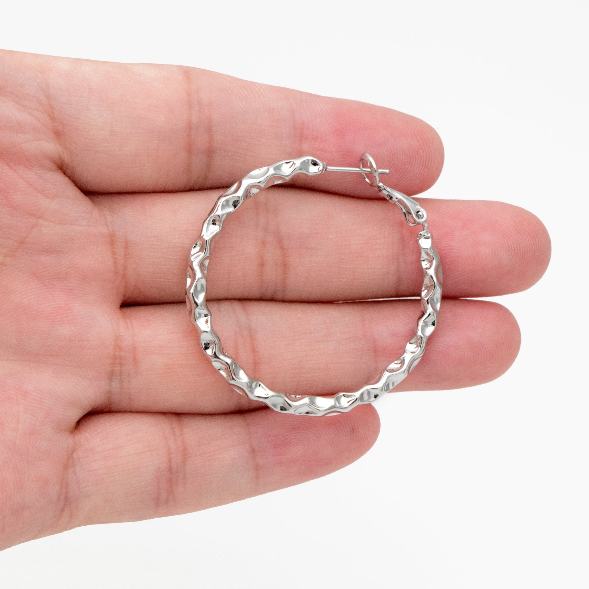 4pcs Gold/ Silver Round Hoop Earrings 40mm, Gold/ Rhodium Plated Brass Earring, Leverback Ear Hooks (GB-3985)