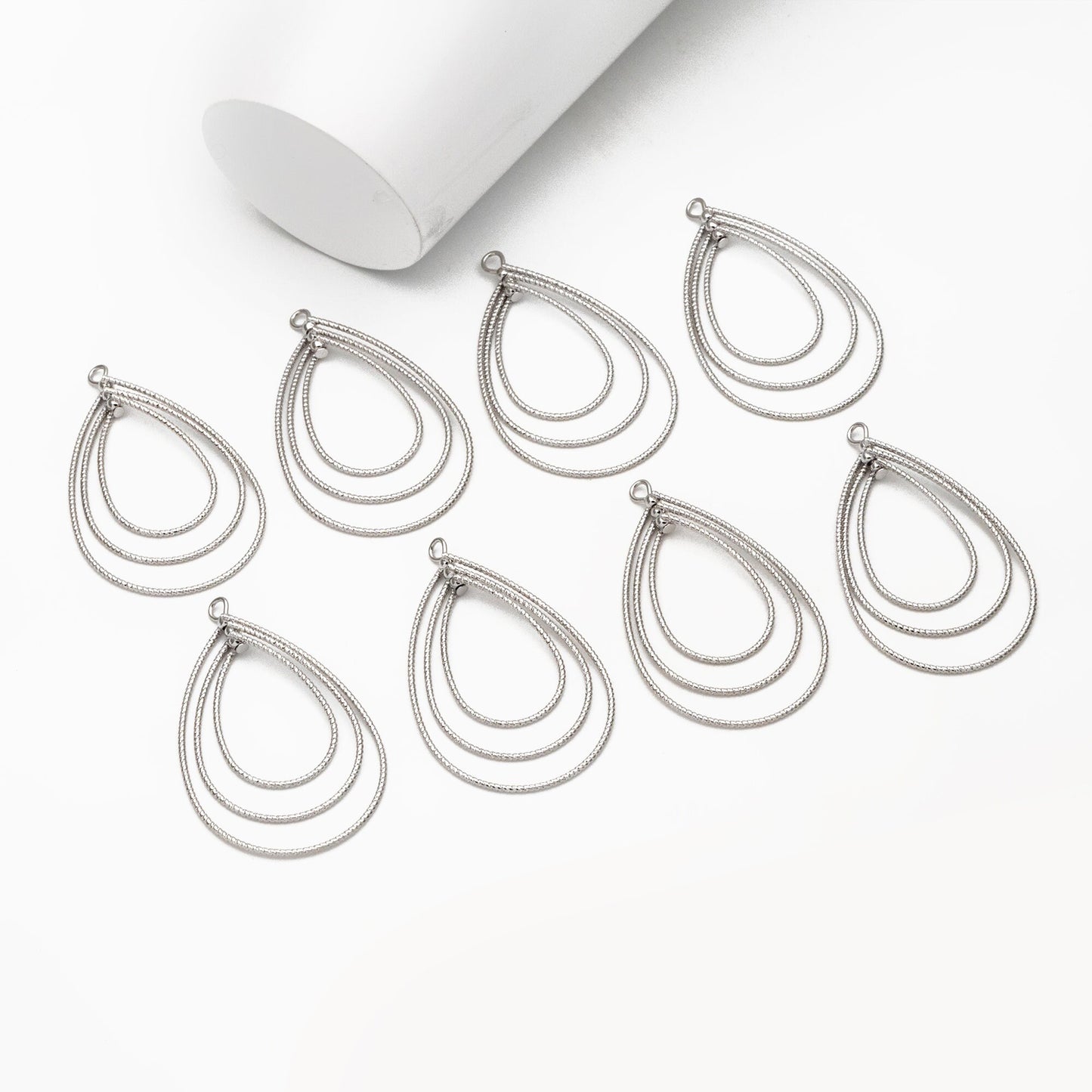 4pcs Gold/ Silver Teardrop Pendants, Geometric Link Charms 45x28mm, Wired Drop Hoops (GB-3992)
