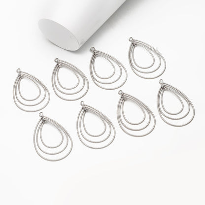 4pcs Gold/ Silver Teardrop Pendants, Geometric Link Charms 45x28mm, Wired Drop Hoops (GB-3992)