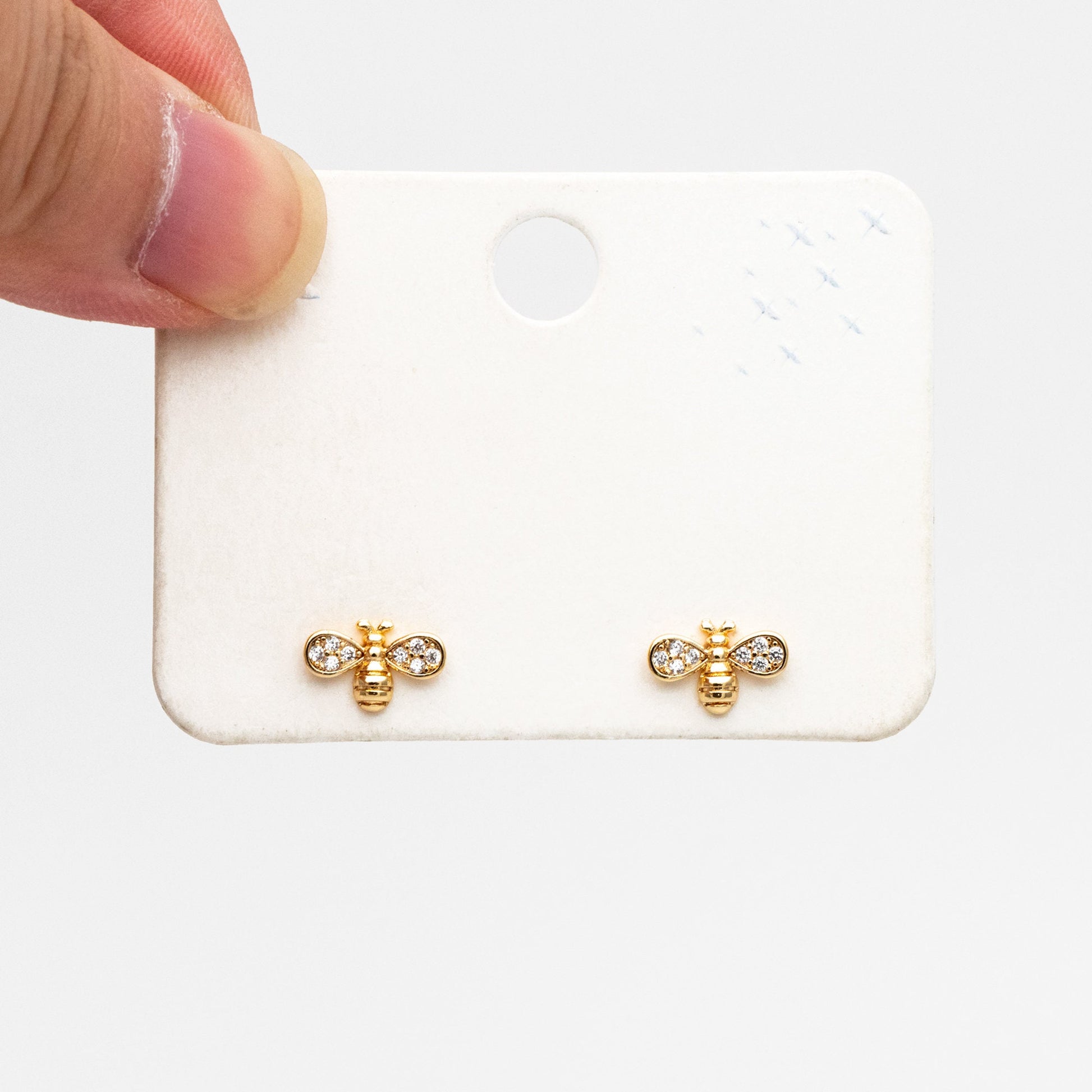 10pcs CZ pave Gold Bee Earrings 7x10mm, Real Gold Plated Brass Stud Earrings (GB-3994)